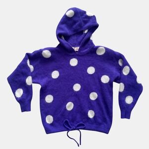 Vtg Rafaella Petites Angora Lambswool Polka Dot Hooded Sweater Purple S Vintage